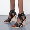 image:imagemikarka Snakeskin Pattern Heeled Sandals for Women Lace Up Cross Band High Heels Open Toe Womens Sandals2black