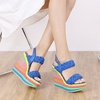 image:imagemikarka Wedge Sandals for Women Dressy Ankle Strap Colorful Heels Espadrille Platform Sandals Boho Open Toe Candies Shoes1blue