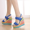 image:imagemikarka Wedge Sandals for Women Dressy Ankle Strap Colorful Heels Espadrille Platform Sandals Boho Open Toe Candies Shoes1blue
