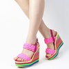 image:imagemikarka Wedge Sandals for Women Dressy Ankle Strap Colorful Heels Espadrille Platform Sandals Boho Open Toe Candies Shoes1pink