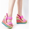 image:imagemikarka Wedge Sandals for Women Dressy Ankle Strap Colorful Heels Espadrille Platform Sandals Boho Open Toe Candies Shoes1pink