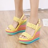 image:imagemikarka Wedge Sandals for Women Dressy Ankle Strap Colorful Heels Espadrille Platform Sandals Boho Open Toe Candies Shoes1yellow