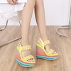 image:imagemikarka Wedge Sandals for Women Dressy Ankle Strap Colorful Heels Espadrille Platform Sandals Boho Open Toe Candies Shoes1yellow