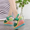 image:imagemikarka Wedge Sandals for Women Dressy Ankle Strap Colorful Heels Espadrille Platform Sandals Boho Open Toe Candies Shoes2green