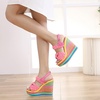 image:imagemikarka Wedge Sandals for Women Dressy Ankle Strap Colorful Heels Espadrille Platform Sandals Boho Open Toe Candies Shoes2pink