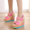 image:imagemikarka Wedge Sandals for Women Dressy Ankle Strap Colorful Heels Espadrille Platform Sandals Boho Open Toe Candies Shoes2pink