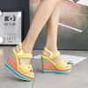 image:imagemikarka Wedge Sandals for Women Dressy Ankle Strap Colorful Heels Espadrille Platform Sandals Boho Open Toe Candies Shoes2yellow