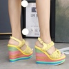 image:imagemikarka Wedge Sandals for Women Dressy Ankle Strap Colorful Heels Espadrille Platform Sandals Boho Open Toe Candies Shoes2yellow