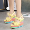 image:imagemikarka Wedge Sandals for Women Dressy Ankle Strap Colorful Heels Espadrille Platform Sandals Boho Open Toe Candies Shoes2yellow