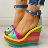 image:imagemikarka Wedge Sandals for Women Dressy Ankle Strap Colorful Heels Espadrille Platform Sandals Boho Open Toe Candies Shoes3blue