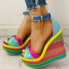 image:imagemikarka Wedge Sandals for Women Dressy Ankle Strap Colorful Heels Espadrille Platform Sandals Boho Open Toe Candies Shoes3blue