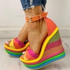 image:imagemikarka Wedge Sandals for Women Dressy Ankle Strap Colorful Heels Espadrille Platform Sandals Boho Open Toe Candies Shoes3orange