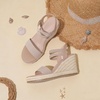 image:imagemikarka Wedges Sandals for Women  Elastic Strap Espadrilles Wedges Slip On Open Toe Platform Sandals for Dressy Casual Summer ShoesNude