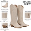 image:imagemikarka Western Cowboy Boots for Women Cowgirl Knee High Boots Pointed Toe Chunky Heel Faux Leather amp Suede Vintage Classic Tall BootsBeige Suede