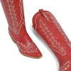 image:imagemikarka Western Cowboy Boots for Women Cowgirl Knee High Boots Pointed Toe Chunky Heel Faux Leather amp Suede Vintage Classic Tall BootsRed