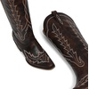 image:imagemikarka Western Cowboy Boots for Women Cowgirl Knee High Boots Pointed Toe Chunky Heel Faux Leather amp Suede Vintage Classic Tall BootsVintage Dark Brown