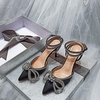 image:imagemikarka Womens Bowknot Rhinestone Stilettos Heels Pumps Ankle Strap Satin Pointed Wedding Bride Bridesmaid Dressy Heeled Shoes Sandals1black