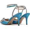 image:imagemikarka Womens Bowknot Rhinestone Stilettos Heels Pumps Ankle Strap Satin Pointed Wedding Bride Bridesmaid Dressy Heeled Shoes Sandals1light Blue