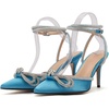 image:imagemikarka Womens Bowknot Rhinestone Stilettos Heels Pumps Ankle Strap Satin Pointed Wedding Bride Bridesmaid Dressy Heeled Shoes Sandals1light Blue