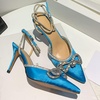 image:imagemikarka Womens Bowknot Rhinestone Stilettos Heels Pumps Ankle Strap Satin Pointed Wedding Bride Bridesmaid Dressy Heeled Shoes Sandals1light Blue