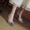 image:imagemikarka Womens Bowknot Rhinestone Stilettos Heels Pumps Ankle Strap Satin Pointed Wedding Bride Bridesmaid Dressy Heeled Shoes Sandals1light Purple