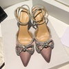 image:imagemikarka Womens Bowknot Rhinestone Stilettos Heels Pumps Ankle Strap Satin Pointed Wedding Bride Bridesmaid Dressy Heeled Shoes Sandals1light Purple