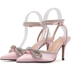 image:imagemikarka Womens Bowknot Rhinestone Stilettos Heels Pumps Ankle Strap Satin Pointed Wedding Bride Bridesmaid Dressy Heeled Shoes Sandals1pink