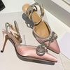 image:imagemikarka Womens Bowknot Rhinestone Stilettos Heels Pumps Ankle Strap Satin Pointed Wedding Bride Bridesmaid Dressy Heeled Shoes Sandals1pink