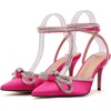 image:imagemikarka Womens Bowknot Rhinestone Stilettos Heels Pumps Ankle Strap Satin Pointed Wedding Bride Bridesmaid Dressy Heeled Shoes Sandals1rose Red
