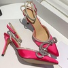 image:imagemikarka Womens Bowknot Rhinestone Stilettos Heels Pumps Ankle Strap Satin Pointed Wedding Bride Bridesmaid Dressy Heeled Shoes Sandals1rose Red