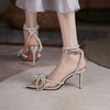 image:imagemikarka Womens Bowknot Rhinestone Stilettos Heels Pumps Ankle Strap Satin Pointed Wedding Bride Bridesmaid Dressy Heeled Shoes Sandals1transparent