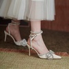image:imagemikarka Womens Bowknot Rhinestone Stilettos Heels Pumps Ankle Strap Satin Pointed Wedding Bride Bridesmaid Dressy Heeled Shoes Sandals1white