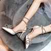 image:imagemikarka Womens Bowknot Rhinestone Stilettos Heels Pumps Ankle Strap Satin Pointed Wedding Bride Bridesmaid Dressy Heeled Shoes Sandals1white