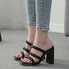 image:imagemikarka Womens Braided Straps Heels Sandals Square Open Toe Slip On Slides Backless Pumps Chunky Block Heeled Mules Sandals1black