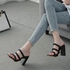 image:imagemikarka Womens Braided Straps Heels Sandals Square Open Toe Slip On Slides Backless Pumps Chunky Block Heeled Mules Sandals1black