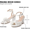 image:imagemikarka Womens Chunky High Heel Sandals Pleated Bow Open Toe Bridal Wedding Shoes Pumps Ankle Strap Heeled Sandals1beige