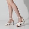 image:imagemikarka Womens Chunky High Heel Sandals Pleated Bow Open Toe Bridal Wedding Shoes Pumps Ankle Strap Heeled Sandals1beige