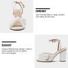 image:imagemikarka Womens Chunky High Heel Sandals Pleated Bow Open Toe Bridal Wedding Shoes Pumps Ankle Strap Heeled Sandals1beige