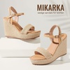 image:imagemikarka Womens Espadrille Wedge Sandals Ankle Strap Platform Open Toe Wedges  Stylish High Heel Dressy Summer Wedges for Women Inspired by EspadrillesBrown Raffia4 Summer Wedges