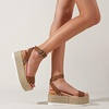 image:imagemikarka Womens Flatform Espadrille Platform Sandals Open Toe Ankle Strap Wedge sandals Casual Summer ShoesSingle Narrow StrapBrown