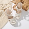 image:imagemikarka Womens Open Toe Espadrilles Wedge Sandal Slip On Elastic Ankle Strap Platform Sandals Dressy Comfortable Wedges ShoeApricot