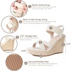 image:imagemikarka Womens Open Toe Espadrilles Wedge Sandal Slip On Elastic Ankle Strap Platform Sandals Dressy Comfortable Wedges ShoeApricot