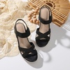 image:imagemikarka Womens Open Toe Espadrilles Wedge Sandal Slip On Elastic Ankle Strap Platform Sandals Dressy Comfortable Wedges ShoeBlack