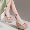 image:imagemikarka Womens Platform Wedge Sandals Casual Summer Espadrilles Open Toe Ankle Strap Wedge Shoes3blue