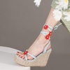 image:imagemikarka Womens Platform Wedge Sandals Casual Summer Espadrilles Open Toe Ankle Strap Wedge Shoes3blue