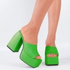 image:imagemikarka Womens SlipOn Platform Heeled Sandals Cute Squre Toe Chunky Block High Heel Dress Sandals Open Toe Slides Womens Party Shoes1green