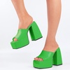 image:imagemikarka Womens SlipOn Platform Heeled Sandals Cute Squre Toe Chunky Block High Heel Dress Sandals Open Toe Slides Womens Party Shoes1green