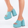 image:imagemikarka Womens SlipOn Platform Heeled Sandals Cute Squre Toe Chunky Block High Heel Dress Sandals Open Toe Slides Womens Party Shoes1light Blue