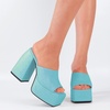 image:imagemikarka Womens SlipOn Platform Heeled Sandals Cute Squre Toe Chunky Block High Heel Dress Sandals Open Toe Slides Womens Party Shoes1light Blue
