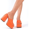 image:imagemikarka Womens SlipOn Platform Heeled Sandals Cute Squre Toe Chunky Block High Heel Dress Sandals Open Toe Slides Womens Party Shoes1orange